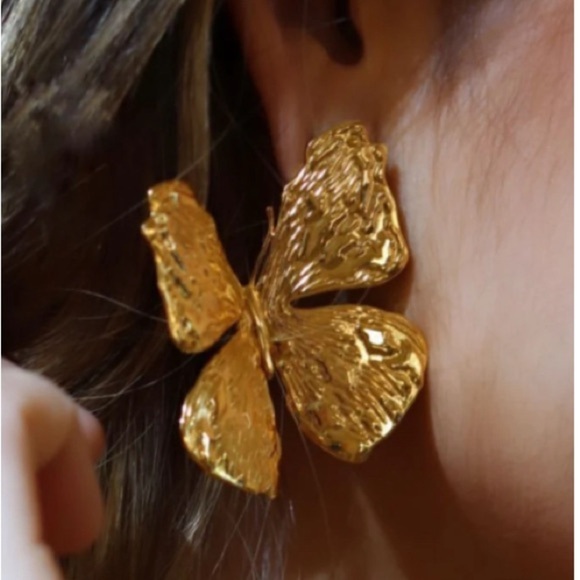 Gold Butterfly Statement Earrings - Picture 9 of 16